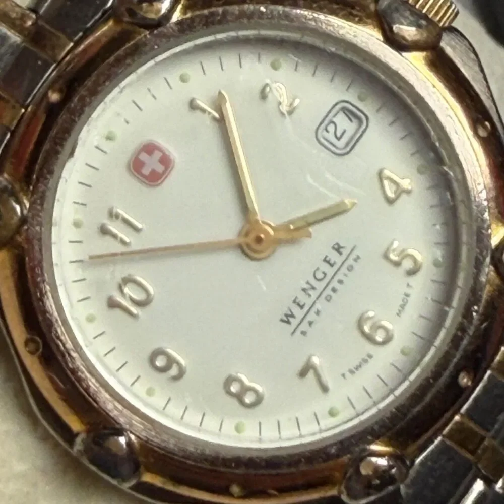Wenger Swiss Made Quartz Watch Two Tone Date White Dial AS IS Parts Repair NR